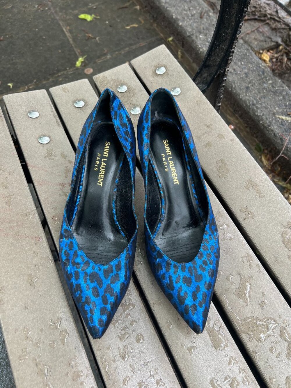 Saint Laurent Paris Blue Leopard Babycat Kitten Heels EU36 YSL Made in Italy